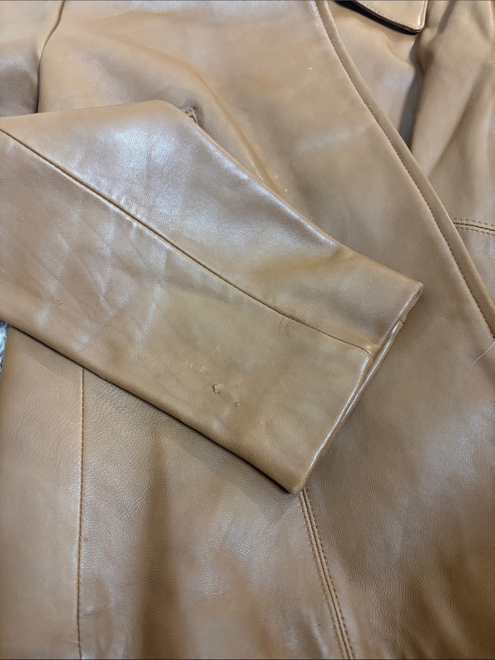 Vintage Ann Taylor Camel Leather Zip Jacket - Picture 5 of 5